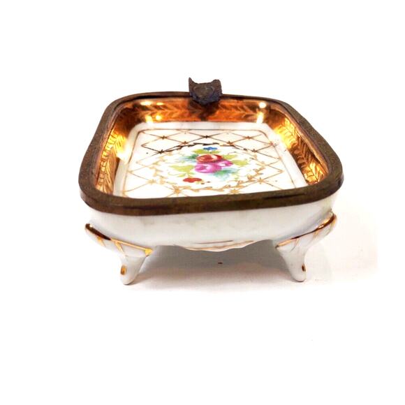 Antique Porcelain Germany Kalk Crossed Arrows Mark Gilt Ashtray Hand Painted - Picture 5 of 8